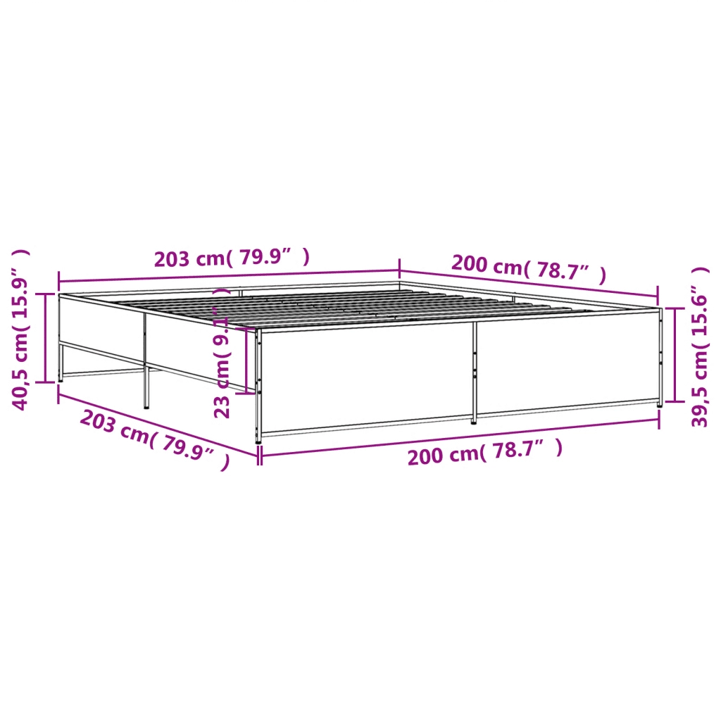 Giroletto-Struttura Letto Rovere Sonoma 200x200 cm Legno Multistrato e Metallo 719482