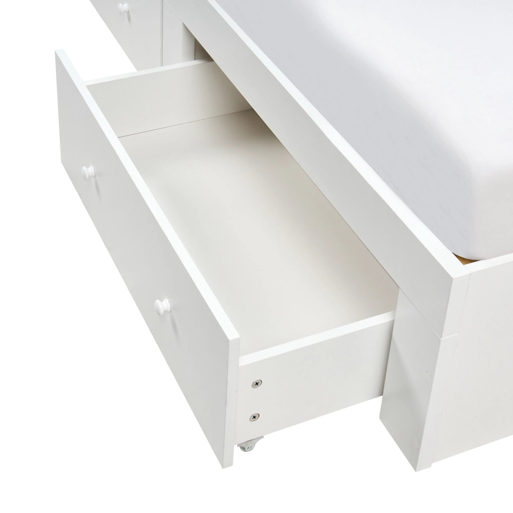 Letto matrimoniale in legno con contenitori a 2 cassetti e ripiani bianco 180 x 200 cm stile minimalista