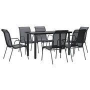 Set da Pranzo da Giardino 7 pz | Set Salotto da Giardino Nero in Acciaio e Textilene