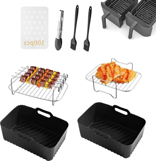 Set di accessori - 10 pezzi inclusi coperture in silicone - due filetti - coperture in carta - guanti - clip per cibo