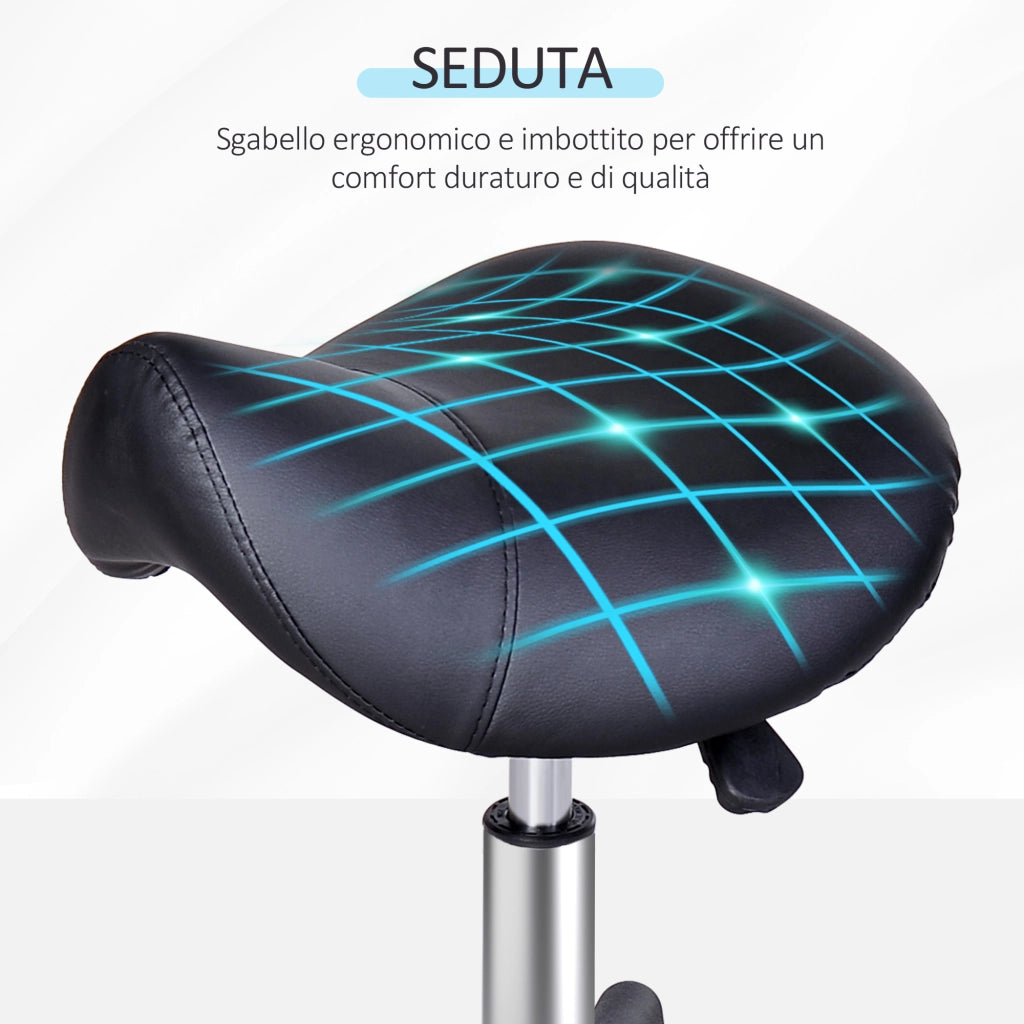Sgabello Girevole Imbottito con Ruote e Altezza Regolabile ¨C zephmum ¨C Finta Pelle Nero