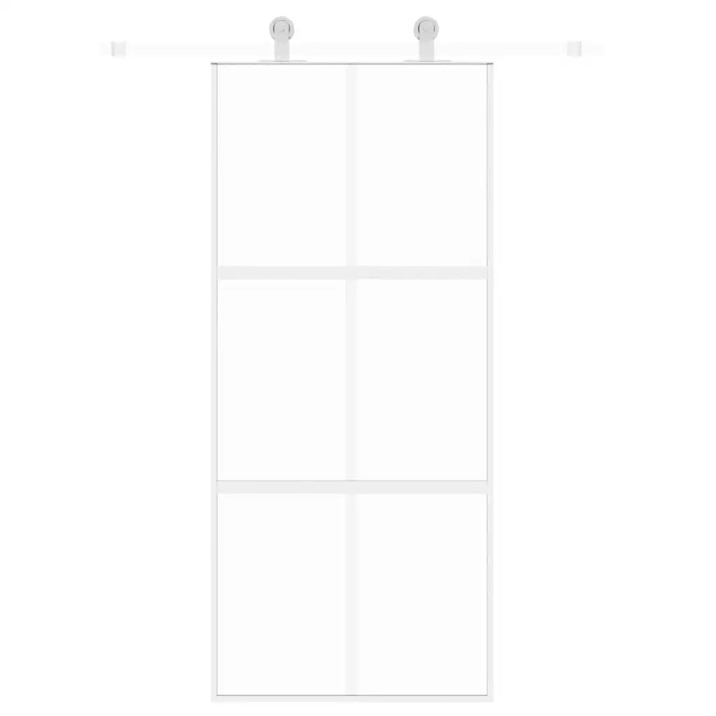 Porta Scorrevole Bianca 90x205 cm Vetro Temperato e Alluminiocod mxl 131754