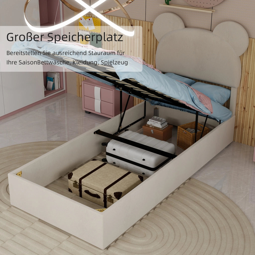 Letto Contenitore 90x200 cm; Letto Singolo - Box con Sollevamento Pneumatico - Beige