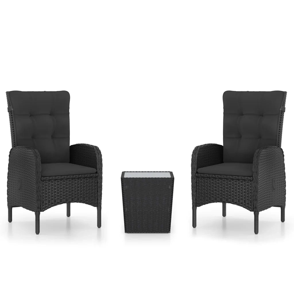 Set da Bistrot per Giardino 3 pz in Polyrattan e Vetro Nero 3058536