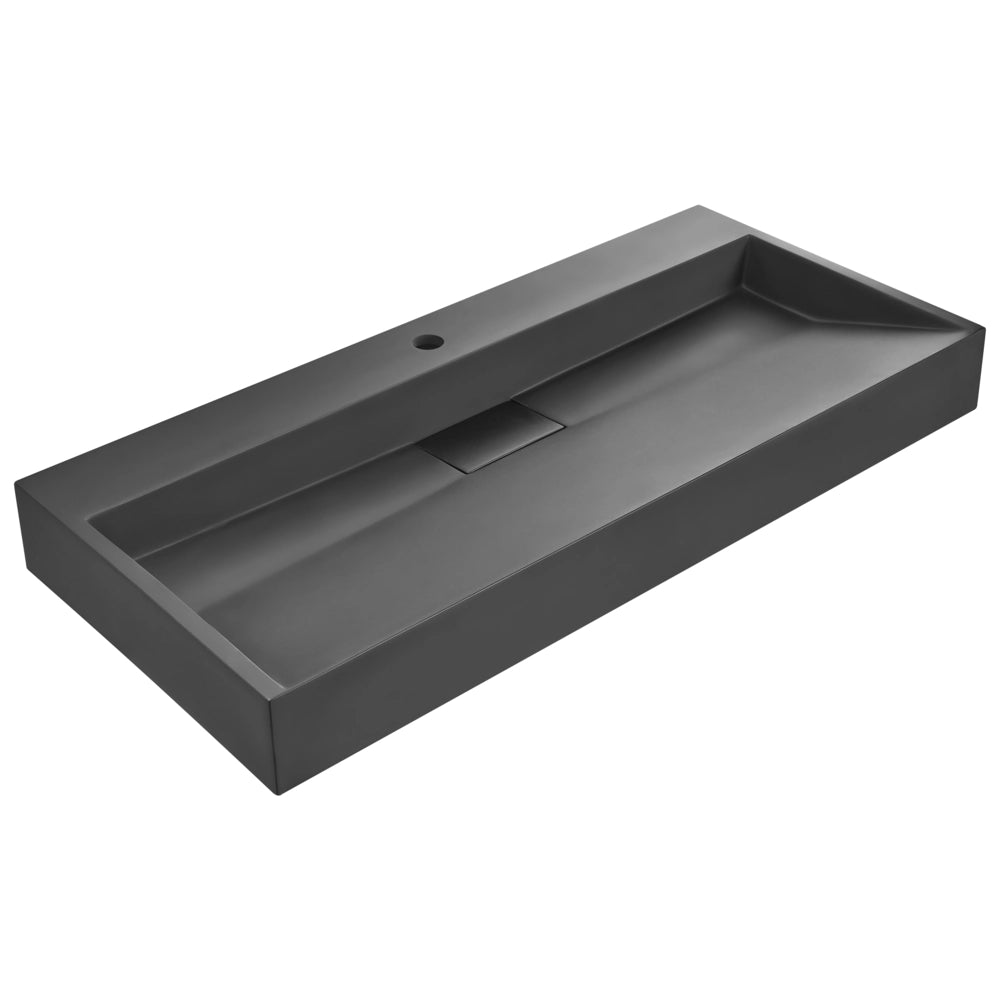 Lavabo bagno classico rettangolare in ceramica finitura lucida 100 x 46 cm nero Lavello da bagno rettangolare