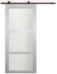 Greyria' Porta scorrevole rivestita in grigio chiaro larghezza 83 Ral 70356 + binario a rulli nero