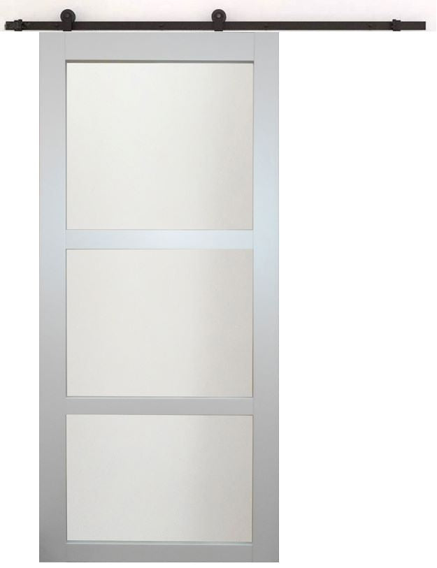 Porta scorrevole 'Greyria' rivestita in grigio chiaro larghezza 73 Ral 7035 + binario a rulli nero