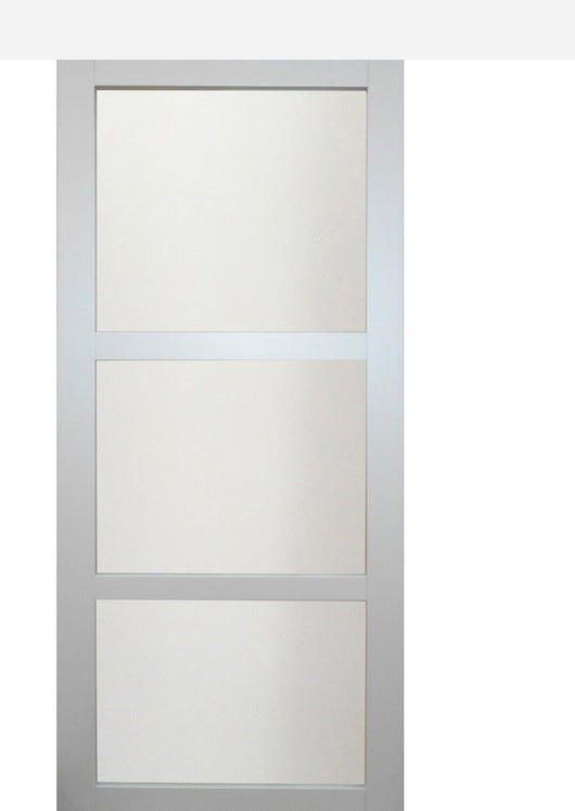 Porta scorrevole in vetro 'Greyria' H204 x L73 + binario bianco + 2 conchiglie