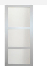 Porta scorrevole in vetro 'Greyria' H204 x L83 + binario bianco + 2 conchiglie