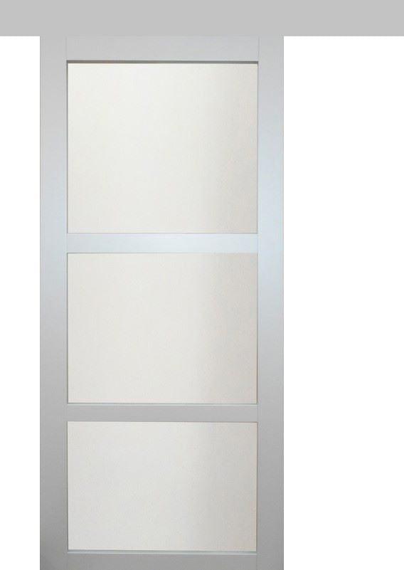 Porta scorrevole vetrata in tessuto grigio chiaro RAL 7035 'Greyria' Modello H204 x L93 + binario Alu + 2 gusci