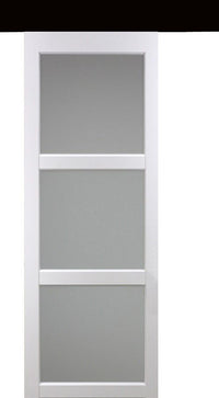 Porta scorrevole in vetro Kenya bianco H204 x L83 + binario in alluminio nero e 2 gusci neri