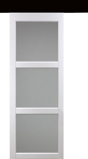 Porta scorrevole in vetro Kenya bianco H204 x L83 + binario in alluminio nero e 2 gusci neri