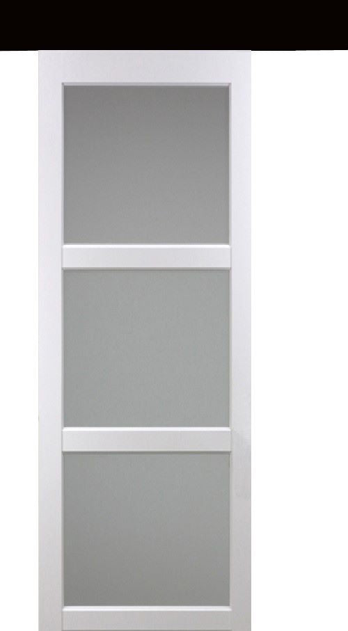 Porta scorrevole Depoli 'Kenya' bianca a 3 ante 204X73 con binario in alluminio nero + scocche