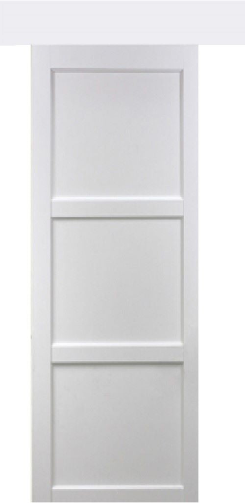 Porta scorrevole a 3 pannelli 'Korya' bianca 204X73 con binario in alluminio bianco + scocche