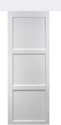 Porta scorrevole a 3 pannelli 'Korya' bianca 204X83 con binario in alluminio bianco + scocche