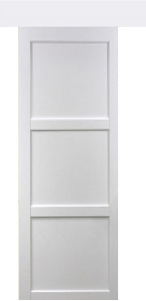 Porta scorrevole a 3 pannelli 'Korya' bianca 204X83 con binario in alluminio bianco + scocche