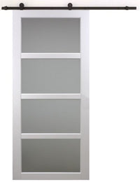 Porta Scorrevole in Vetro Tana Bianca H204 x L83 + Binario a rulli e 2 Gusci Neri