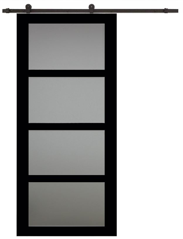 Porta scorrevole in vetro Telia nera H204 x L73 + binario a rulli e 2 gusci neri