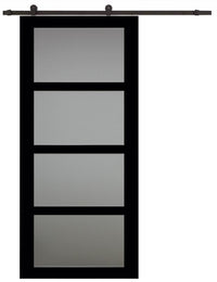 Porta scorrevole Telia nera larghezza 73 + binario in acciaio nero + 2 gusci installati