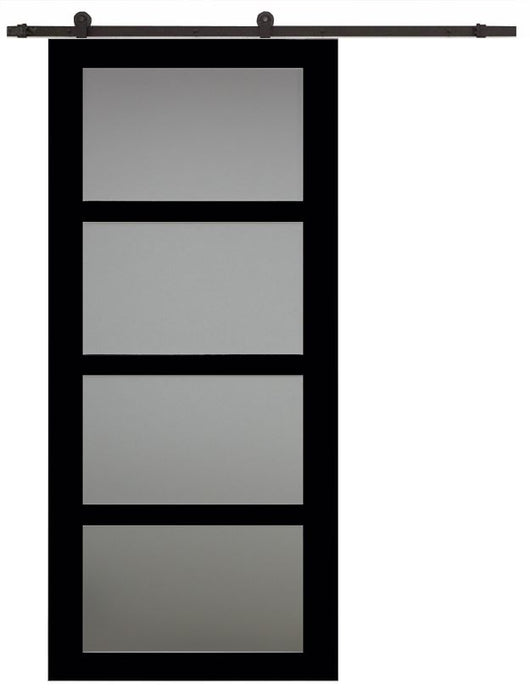 Porta scorrevole Telia nera larghezza 73 + binario in acciaio nero + 2 gusci installati