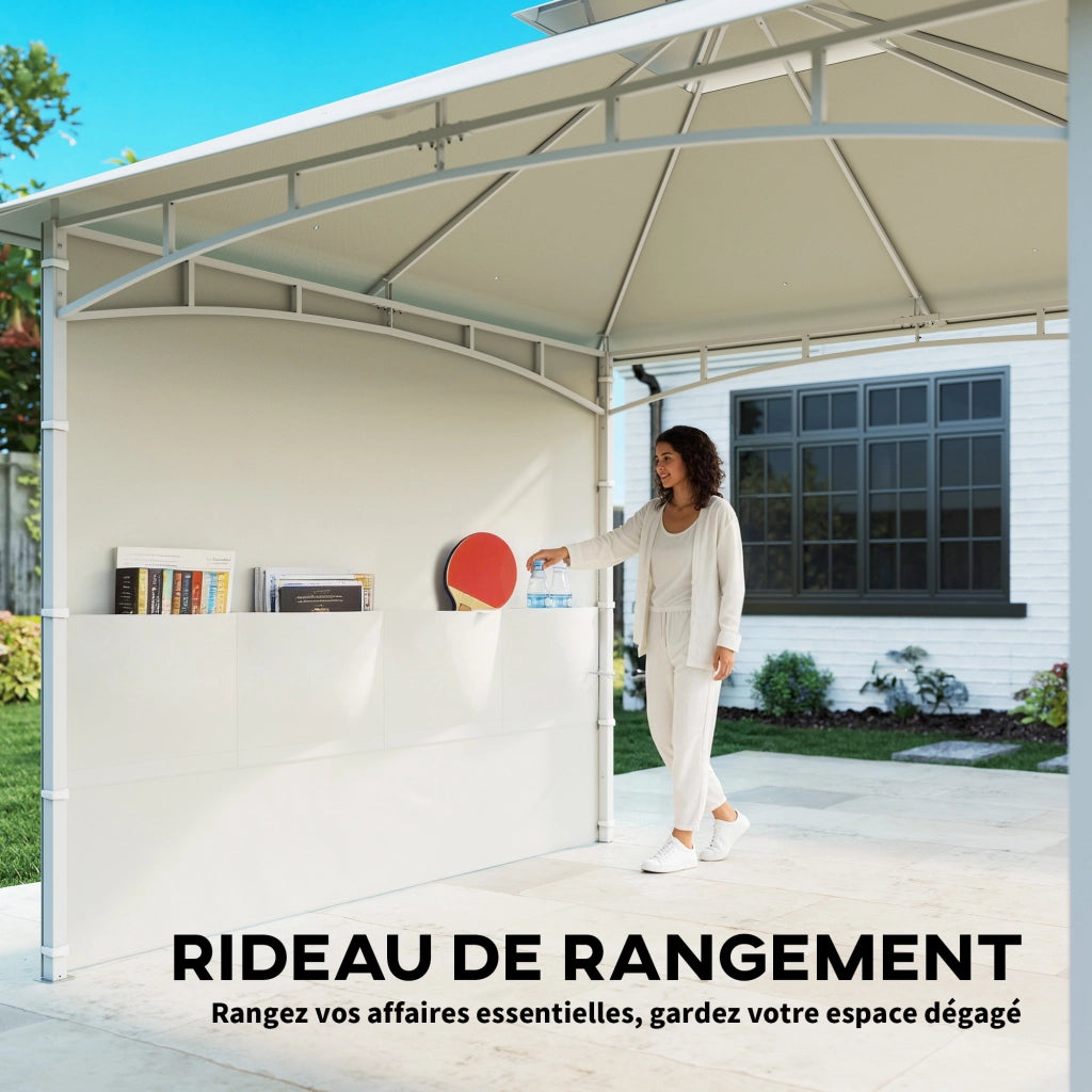 Gazebo da Giardino con Tetto Doppio e Tende ¨C zephmum ¨C 3x3 m Crema