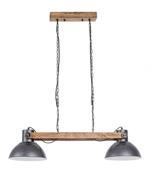 Lampadario Odessa 2 Luci Ø30x140 cm E27 in Legno e Acciaio Antracite