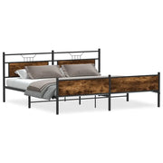 Letto matrimoniale | Letto per adulti | Giroletto senza Materaso in Metallo Rovere Fumo 193x201 cm
