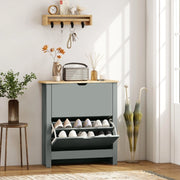 Scarpiera con 2 cassetti a ribalta e ripiano superiore, per ingresso, in legno, grigio chiaro, 72 × 26 × 80 cm
