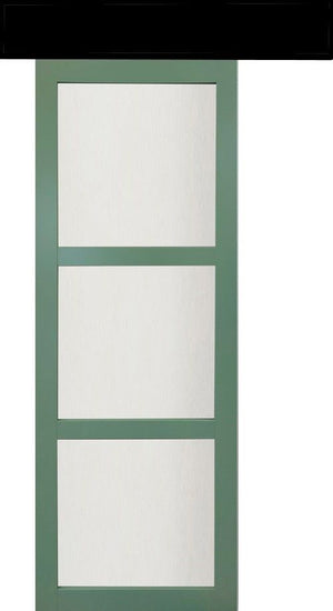 Porta Scorrevole Verde Ral 6021 Vetri H204 x L83 + Binario Alluminio Nero e 2 Gusci Neri