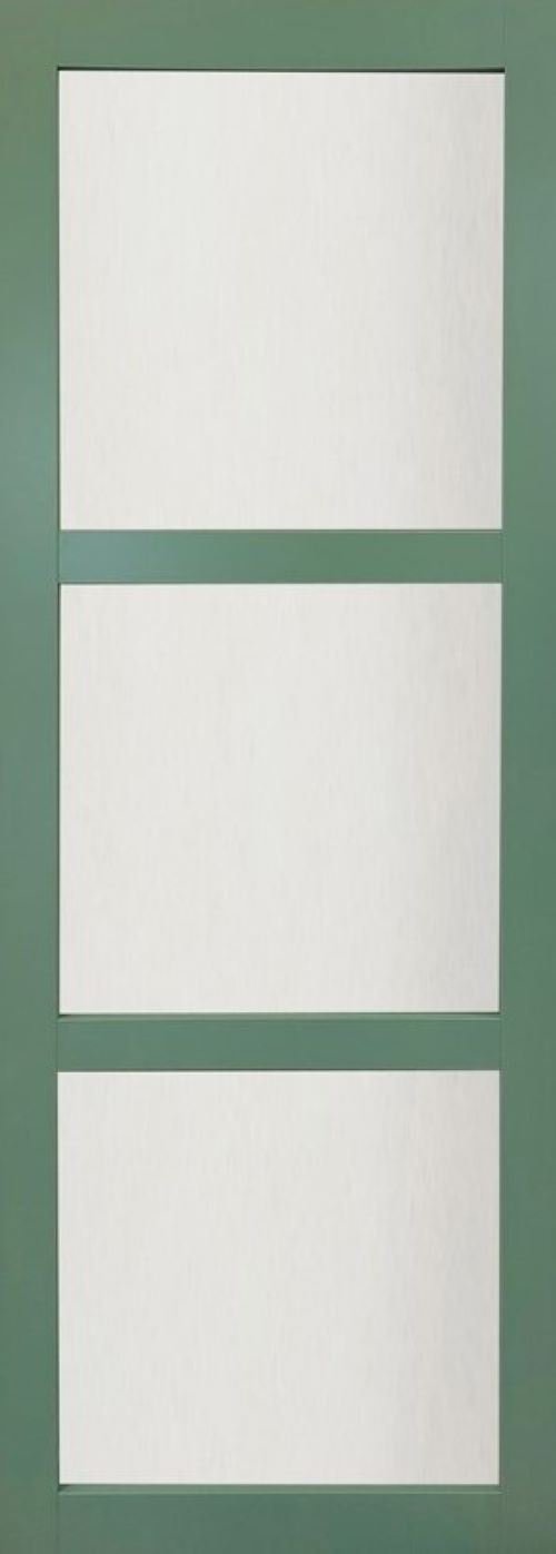 Porta Scorrevole Verde Ral 6021 Vetrata H204 x L73 + Binario in alluminio Bianco e 2 gusci