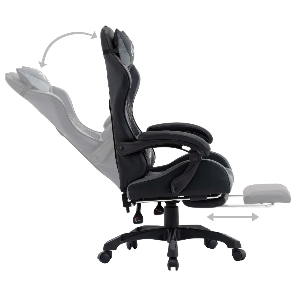 Sedia da Gaming con Poggiapiedi Grigia e Nera in Similpelle