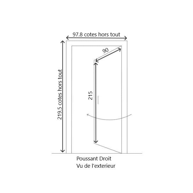 Porta di servizio Pixos in legno smaltato, H.215xl.90 p. destra + Maniglia E Canna (rif. 01245F924) Tabella Dimensioni senza maniglia
