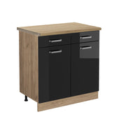 Vicco Mobiletto base per cucina Nero lucido 80 cm , PL Rovere