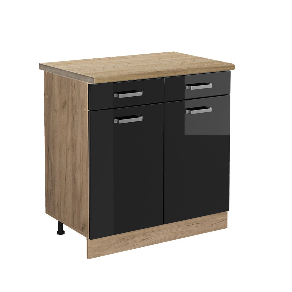 Vicco Mobiletto base per cucina Nero lucido 80 cm , PL Rovere