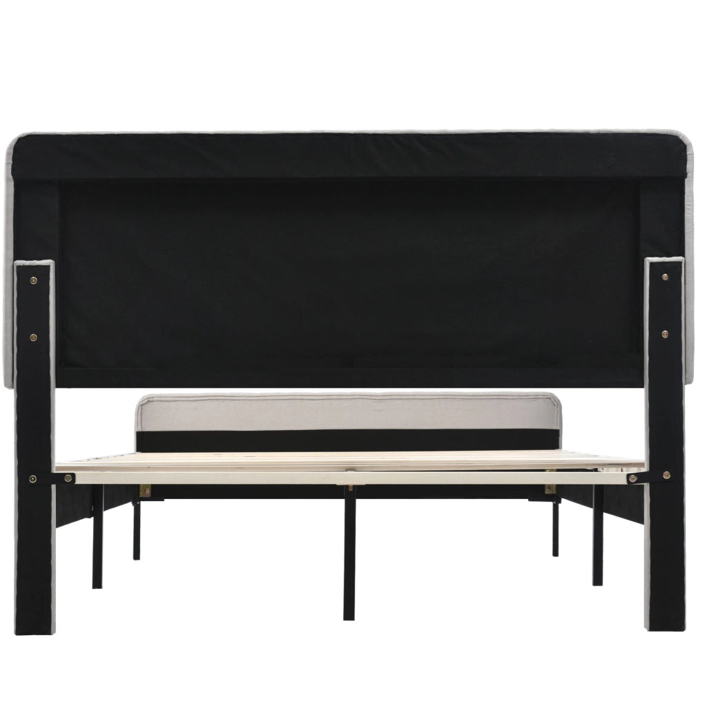 Letto matrimoniale 140x200 cm; testiera regolabile; lino; grigio-beige (Senza materasso)