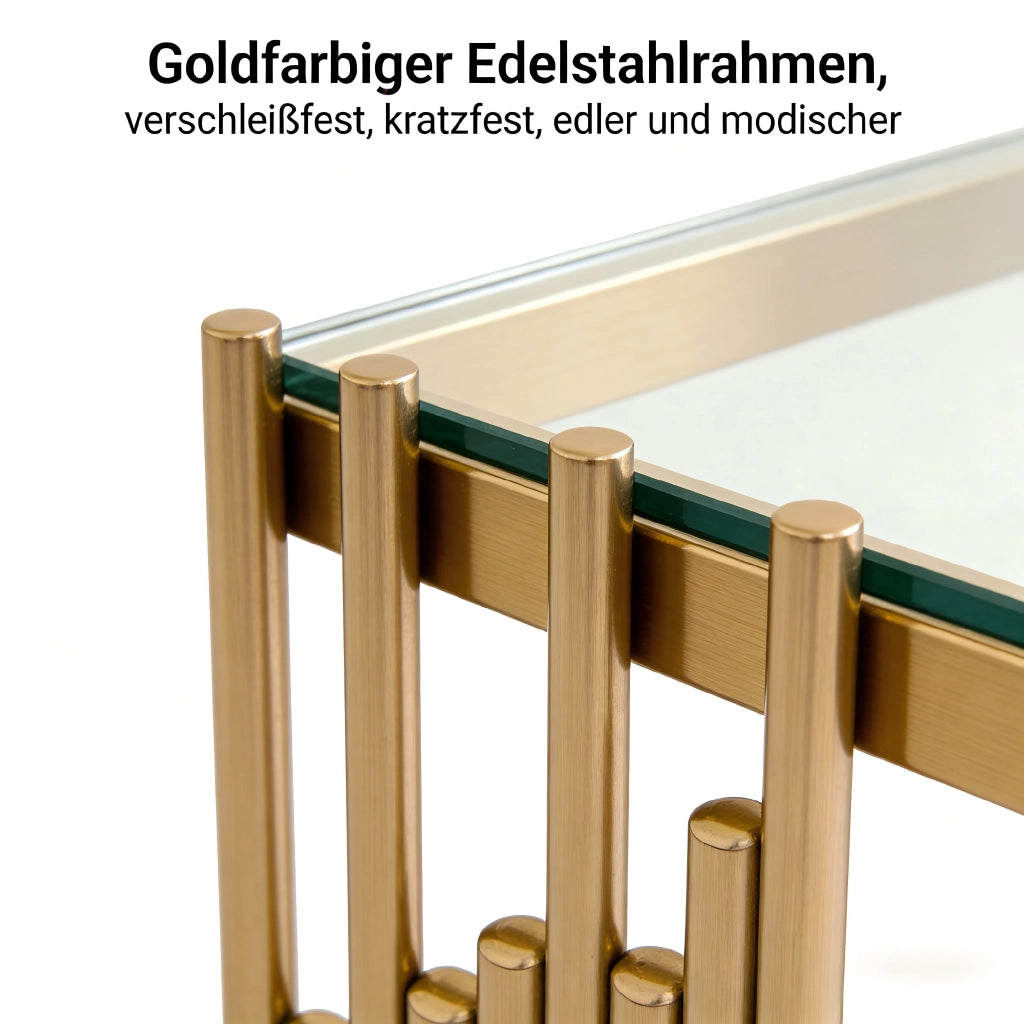Tavolino basso quadrato in vetro temperato e acciaio inox con finitura oro specchio per soggiorno 50,5 × 42,5 × 15,5 cm