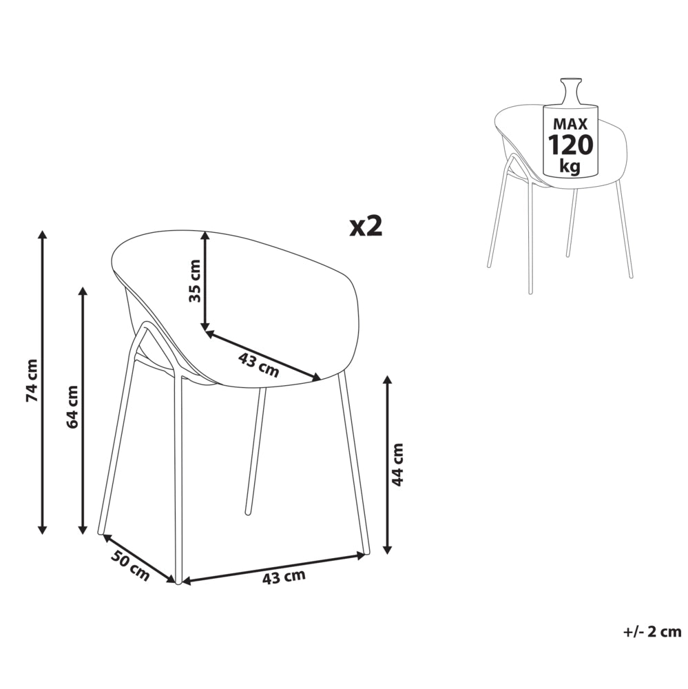 Set di 2 sedie da giardino con seduta in plastica e gambe in metallo beige e marrone resistenti alle intemperie moderne