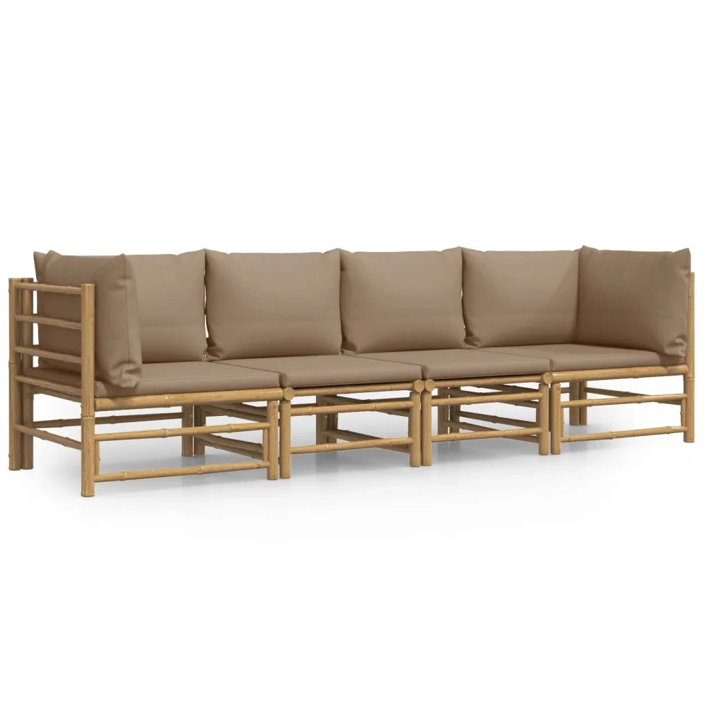 Set Salotto da Giardino 4pz con Cuscini Tortora Bambù 3155120
