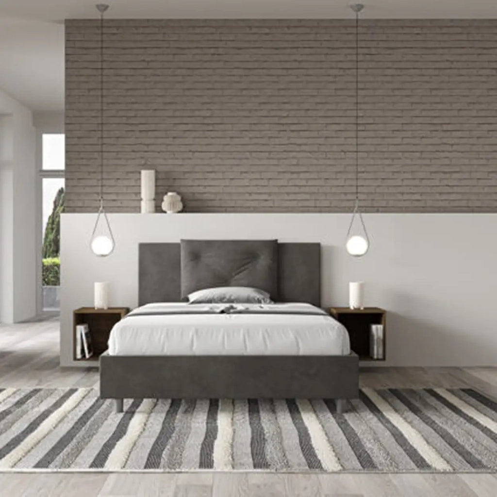 Letto matrimoniale francese senza rete imbottito 140x210 microfibra grigio Appia