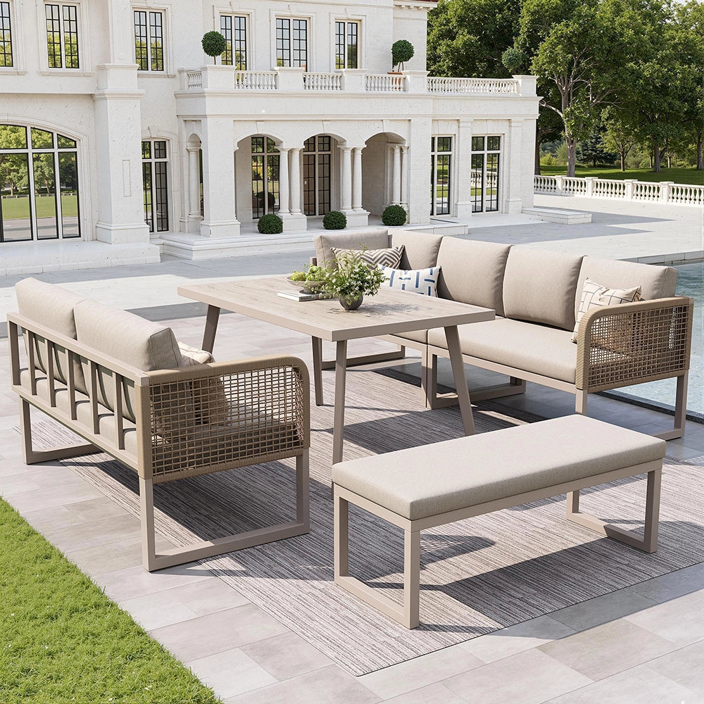 Set da giardino in rattan PE - Xylo - Per 6/8 persone resistente alle intemp¨¦rie beige