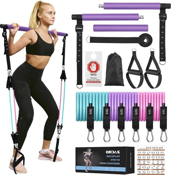 Resistenze elastiche con barra Pilates - cinghia di ancoraggio regolabile per esercizi a gambe - resistenze elastiche per allenamento completo del corpo