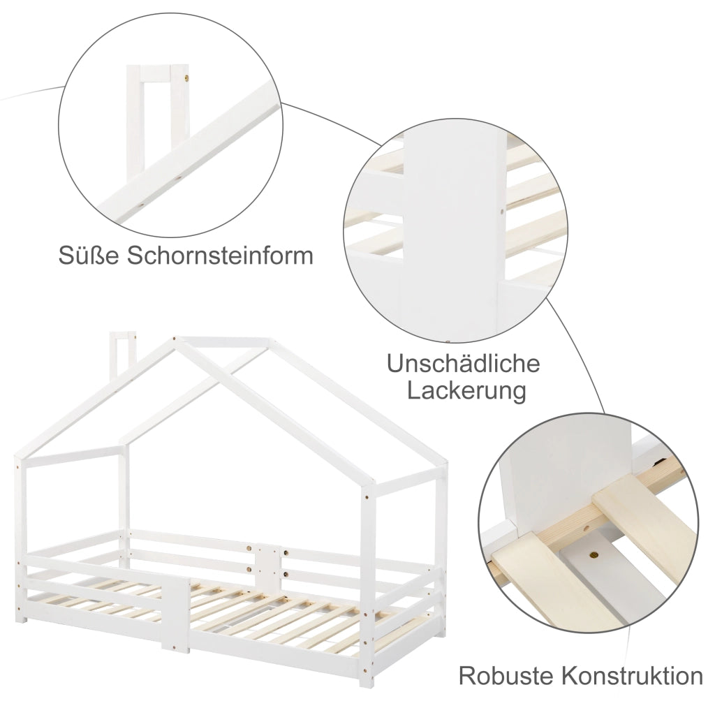 LETTO a Casetta per Bambini 90x200 cm Legno Massello Bianco