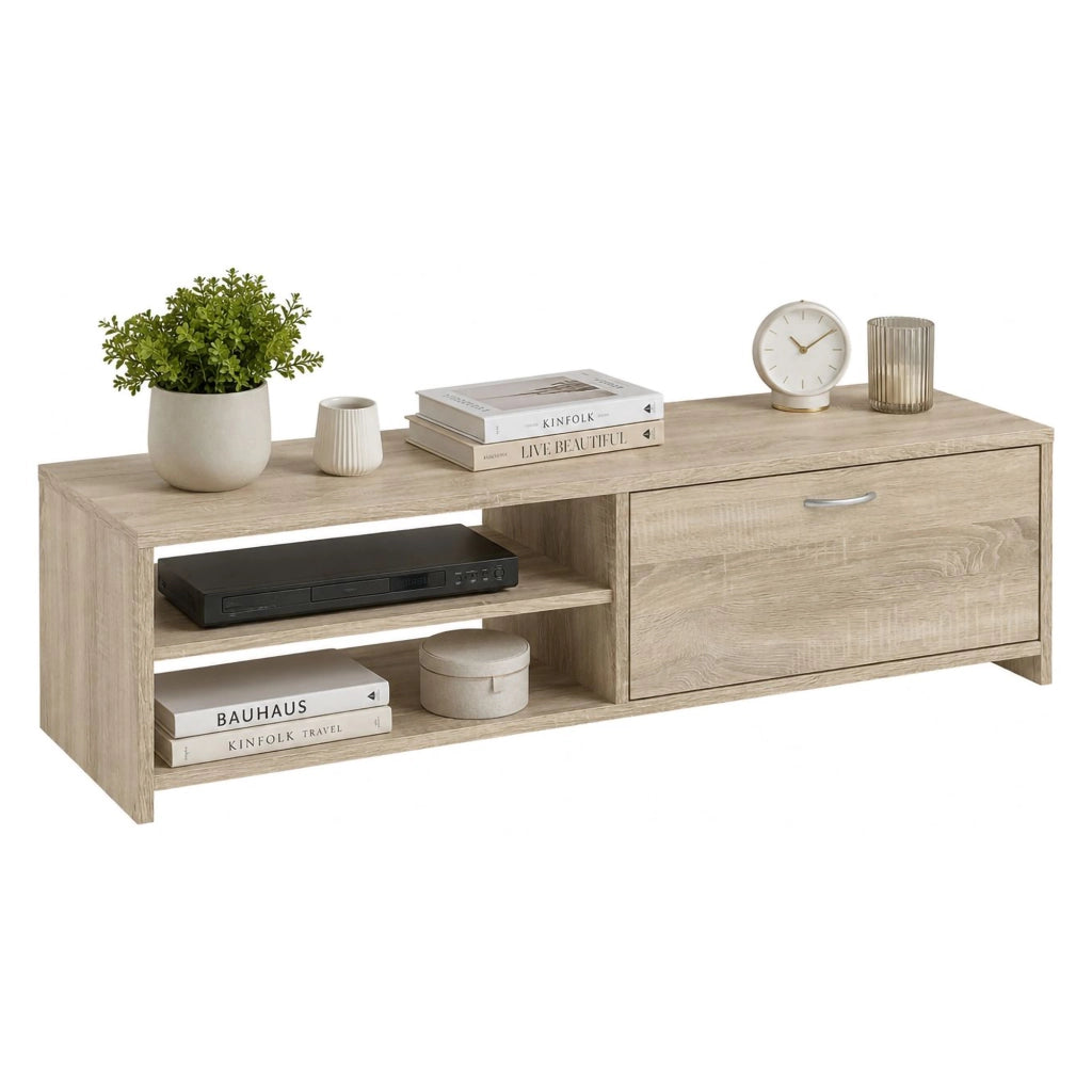 Lihamo, Mobile Porta tv un Cassetto, 120x39x31h cm Marrone Rovere