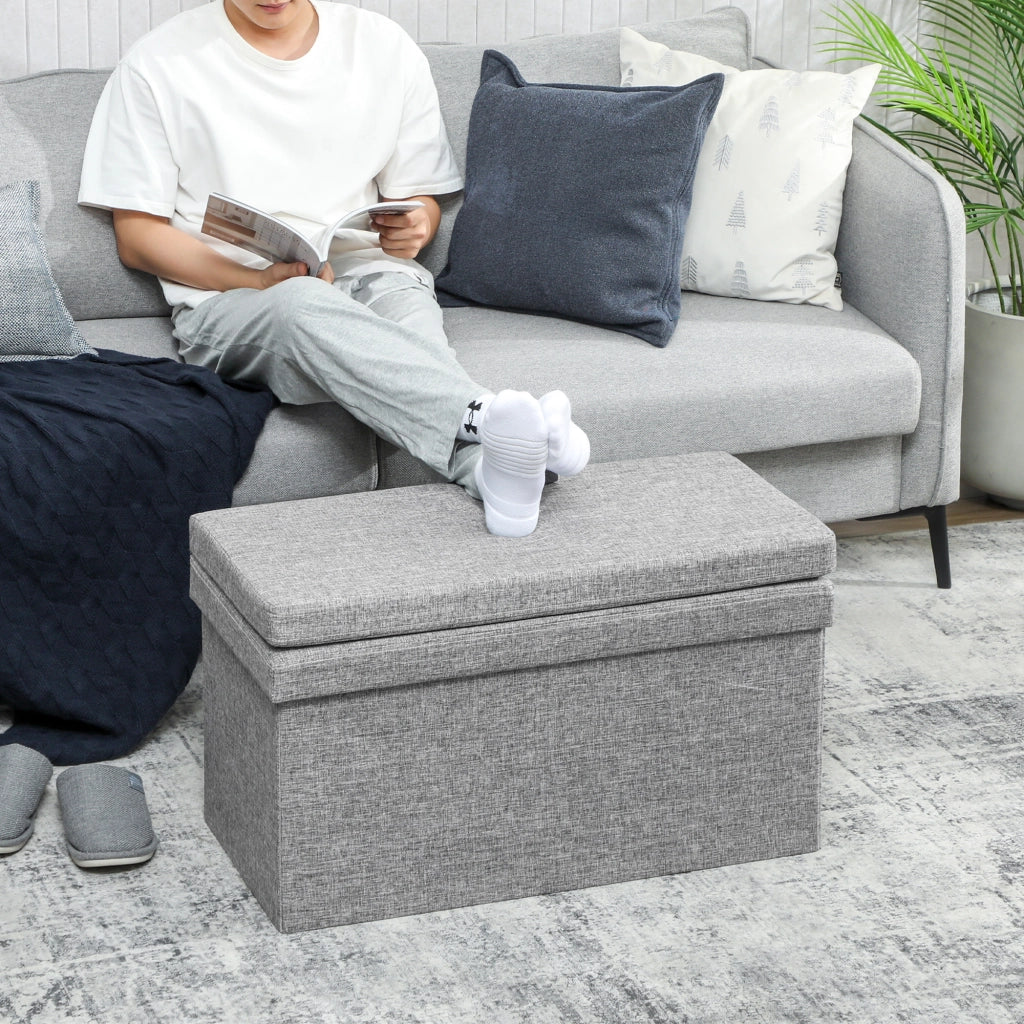 Panca Contenitore Pieghevole con Schienale ¨C zephmum ¨C Tessuto Grigio 76x50x73 cm
