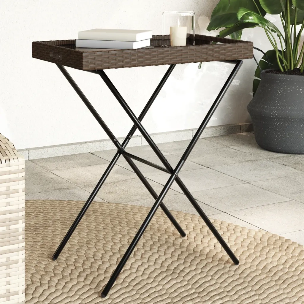 Tavolino da Giardino | Tavolino Vassoio Pieghevole Marrone 65x40x75 cm in Polyrattan