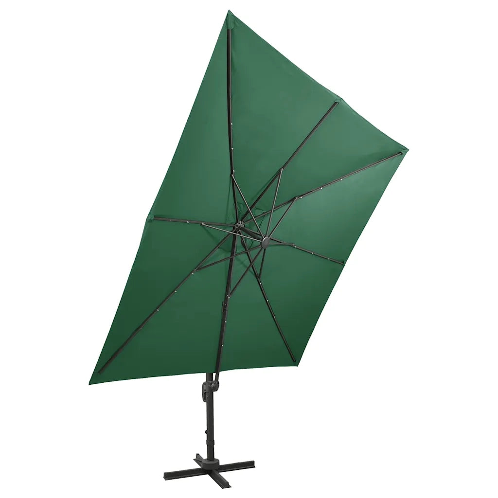 Ombrellone a Sbalzo con Palo e Luci a LED-Ombrello da giardino Verde 300 cm 479682