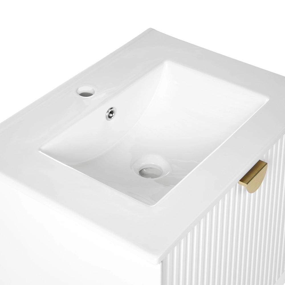 Mobiletto da parete con lavabo in legno massiccio per bagno 60 cm bianco stile moderno