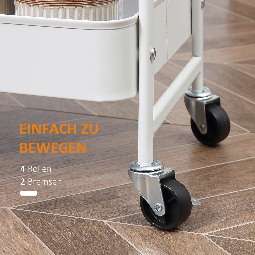 Carrello da cucina con 3 cestelli e coperchio; 4 ruote con freno; per cucina e ufficio; 45 × 31 × 79;4 cm