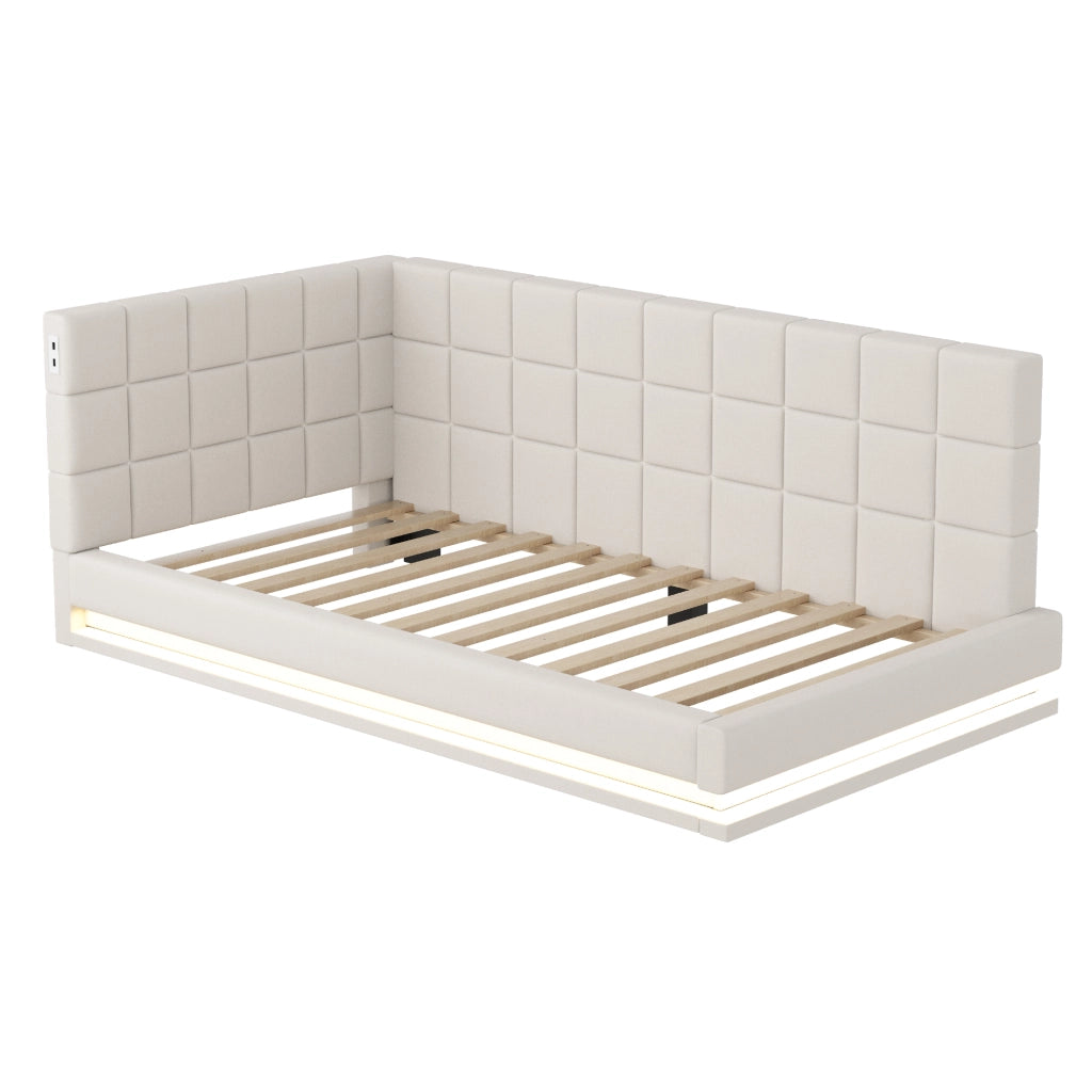 Letto divano multifunzione lino beige 90x200 cm