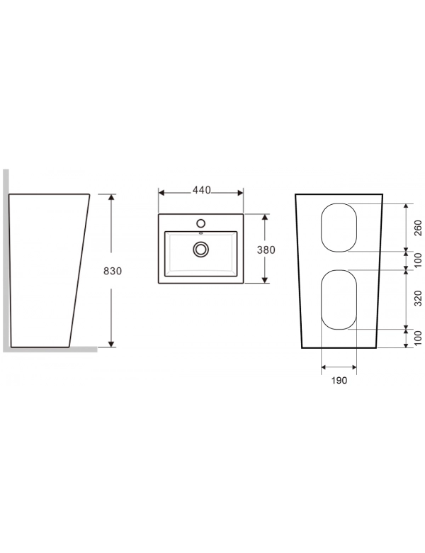 MARAIS lavabo totem rettangolare 83x44x38 cm in porcellana